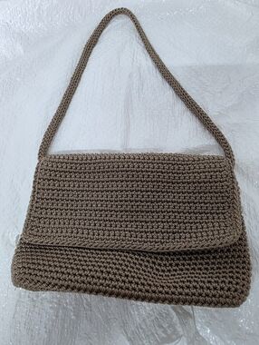 THE SAK Small Taupe Crochet Knit Boho Handbag Purse